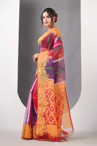 Multicolor muslin soft saree with jamdani designs