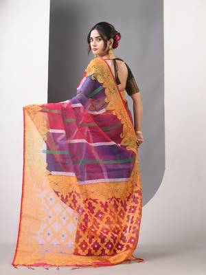 Multicolor muslin soft saree with jamdani designs 3
