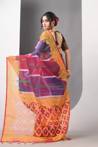 Multicolor muslin soft saree with jamdani designs