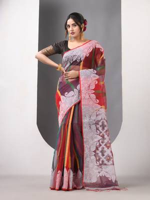 Multicolor muslin soft saree with jamdani designs 1