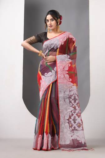 Multicolor muslin soft saree with jamdani designs