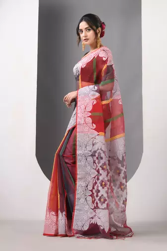 Multicolor muslin soft saree with jamdani designs