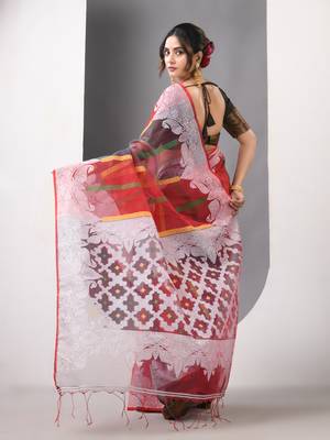 Multicolor muslin soft saree with jamdani designs 3