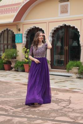 Purple blooming with embroidery zari sequins-work gown 2