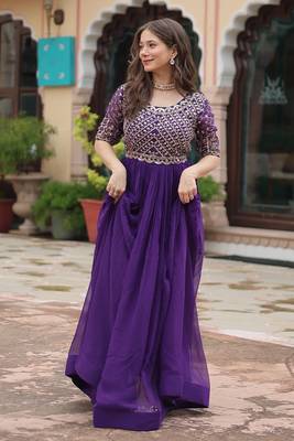 Purple blooming with embroidery zari sequins-work gown 3