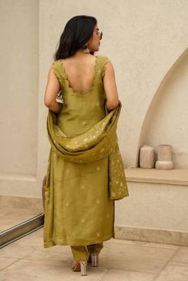 Mehendi Magic Chinon Silk Kurta Pant Set with Graceful Dupatta Stitched 2