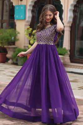 Purple blooming with embroidery zari sequins-work gown 1