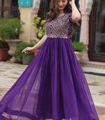 Purple blooming with embroidery zari sequins-work gown