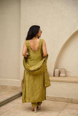 Mehendi Magic Chinon Silk Kurta Pant Set with Graceful Dupatta Stitched 4