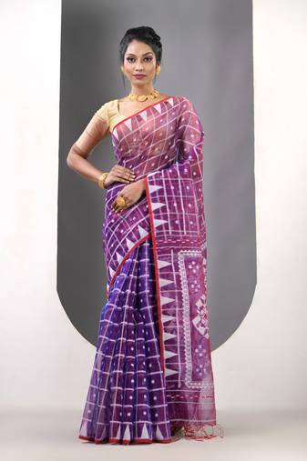 Violet muslin soft saree with jamdani designs