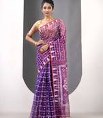 Violet muslin soft saree with jamdani designs