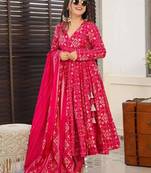Blush Pink Faux Cotton Kurta Pant Set with Dupatta Stitched