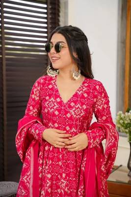Blush Pink Faux Cotton Kurta Pant Set with Dupatta Stitched 2