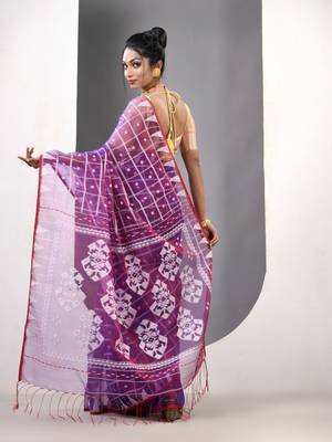 Violet muslin soft saree with jamdani designs 3