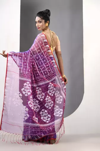 Violet muslin soft saree with jamdani designs