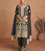 Black  heavy chinon with emroidered work & sequin work kurta, pant and dupatta set