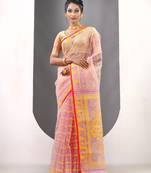 Lavender muslin soft saree with jamdani designs