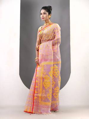 Lavender muslin soft saree with jamdani designs 2