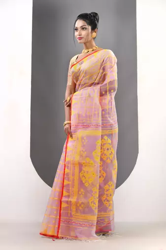 Lavender muslin soft saree with jamdani designs