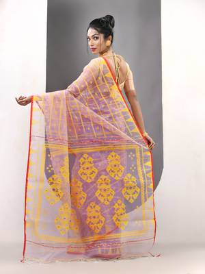 Lavender muslin soft saree with jamdani designs 3