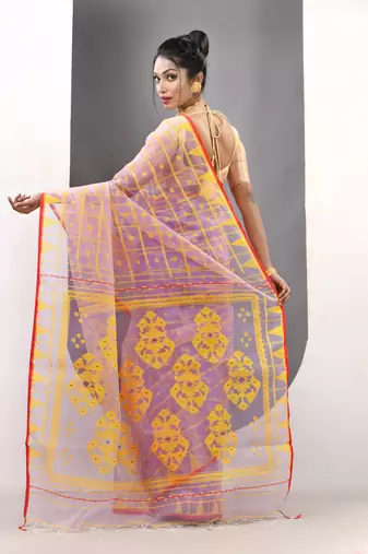 Lavender muslin soft saree with jamdani designs