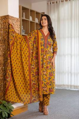 Chic Floral Rayon Kurti and Pant Set with Coordinated Dupatta Stitched 1