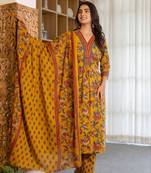 Chic Floral Rayon Kurti and Pant Set with Coordinated Dupatta Stitched