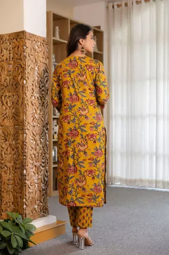 Chic Floral Rayon Kurti and Pant Set with Coordinated Dupatta Stitched
