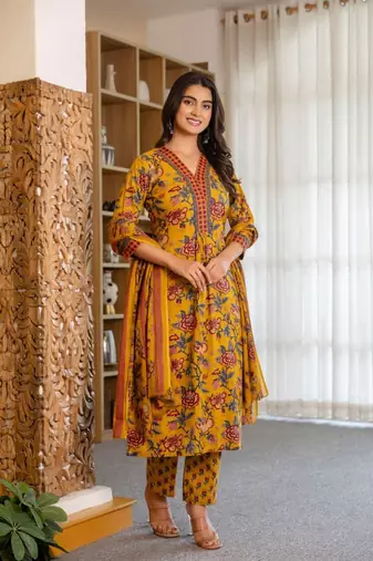 Chic Floral Rayon Kurti and Pant Set with Coordinated Dupatta Stitched