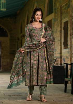 Women's Floral Printed Rayon Kurti and Pant Set with Dupatta Stitched 4