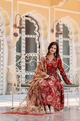 Floral Printed Anarkali and Palazzo Set with Dupatta Stitched 3