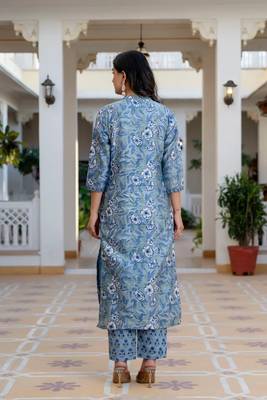 Women's floral printed knee length rayon kurti and pant set with printed dupatta 2