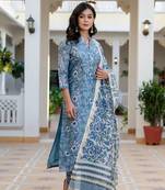 Women's floral printed knee length rayon kurti and pant set with printed dupatta