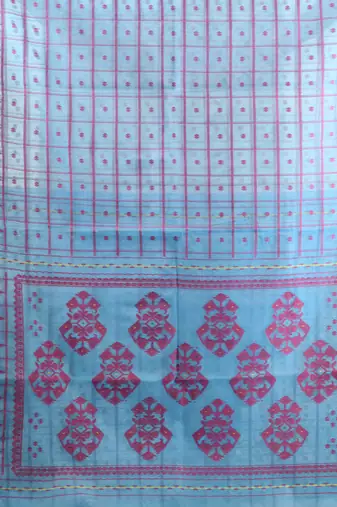 Sky blue muslin soft saree with jamdani designs