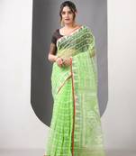 Light green muslin soft saree with jamdani designs