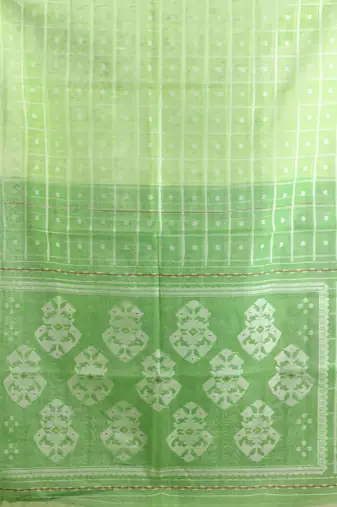 Light green muslin soft saree with jamdani designs