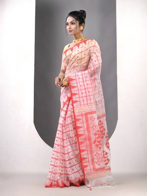 White muslin soft saree with jamdani designs 2