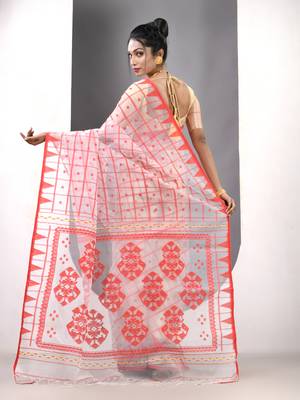 White muslin soft saree with jamdani designs 3