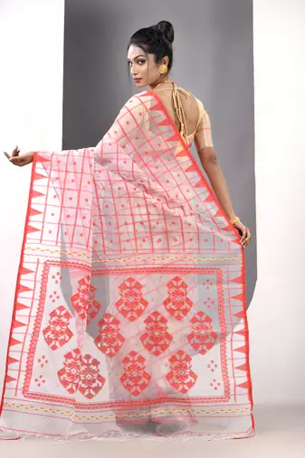 White muslin soft saree with jamdani designs
