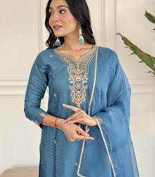 blue Embroidered Kurta Set with Dupatta