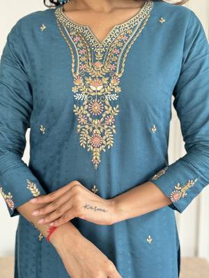 blue Embroidered Kurta Set with Dupatta 4