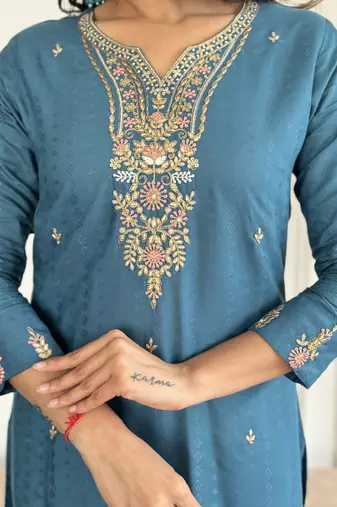 blue Embroidered Kurta Set with Dupatta