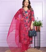 Wine Multi Color Modal Silk Fabric With Hand Work Design Straight Kurta Pant And Dupatta Set