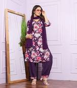 Violet Modal Silk Fabric With Hand Work Design Straight Kurta Pant And Dupatta Set