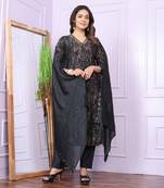 Black  Modal Silk Fabric With Hand Work Design Straight Kurta Pant And Dupatta Set
