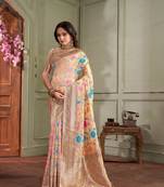 Siroski flower peach  organza saree with blouse for wedding