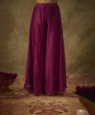 Gul mgenta hand woven chanderi slik anarkali set with zardozi embrodiery 2