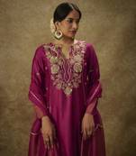 Falak magenta hand woven chanderi slik suit set with zardozi embrodiery