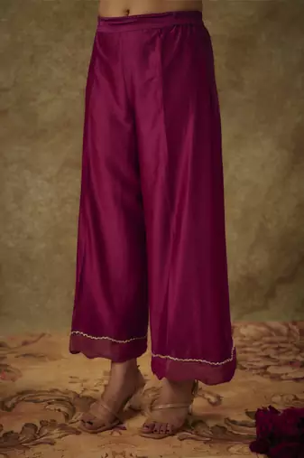 Falak magenta hand woven chanderi slik suit set with zardozi embrodiery