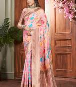 Siroski flower pink organza saree with blouse for wedding